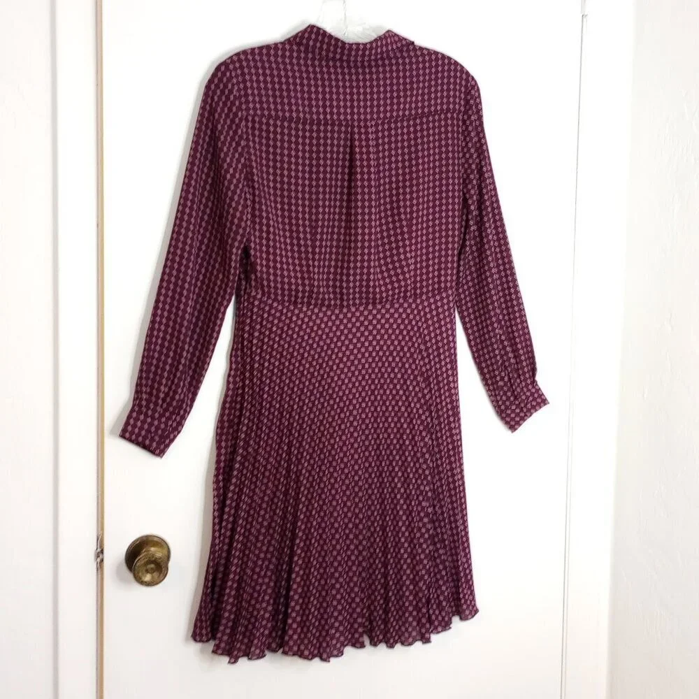 Banana Republic Maroon Geometric Print Pleated Shirt Dress